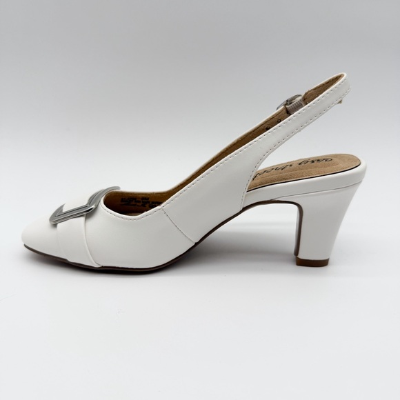 asy Street Sway Slingback Square Toe Buckle Dress Heel White 5 NEW - Picture 8 of 16